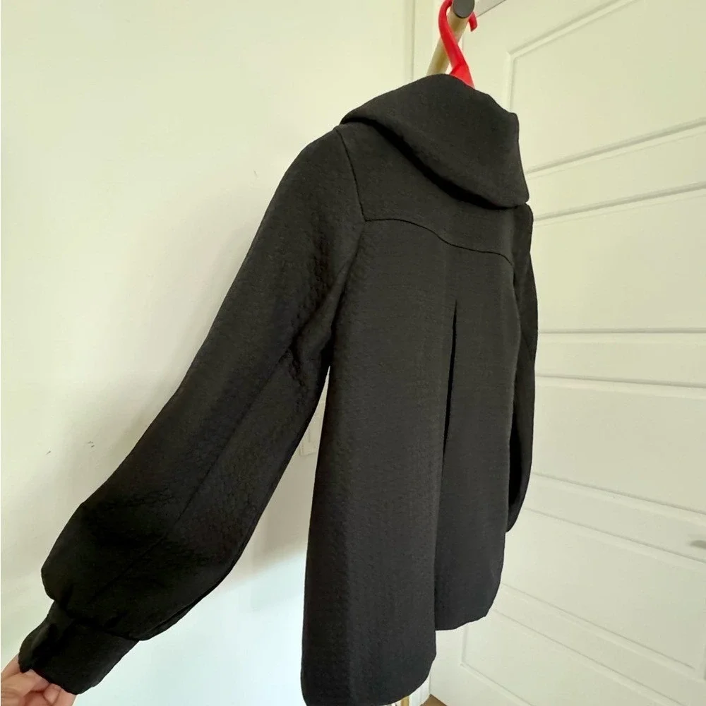 Women's Vintage Vibe Twee Black on Black Textured Polkadot Lined Peacoat Size 4 - Picture 6 of 9